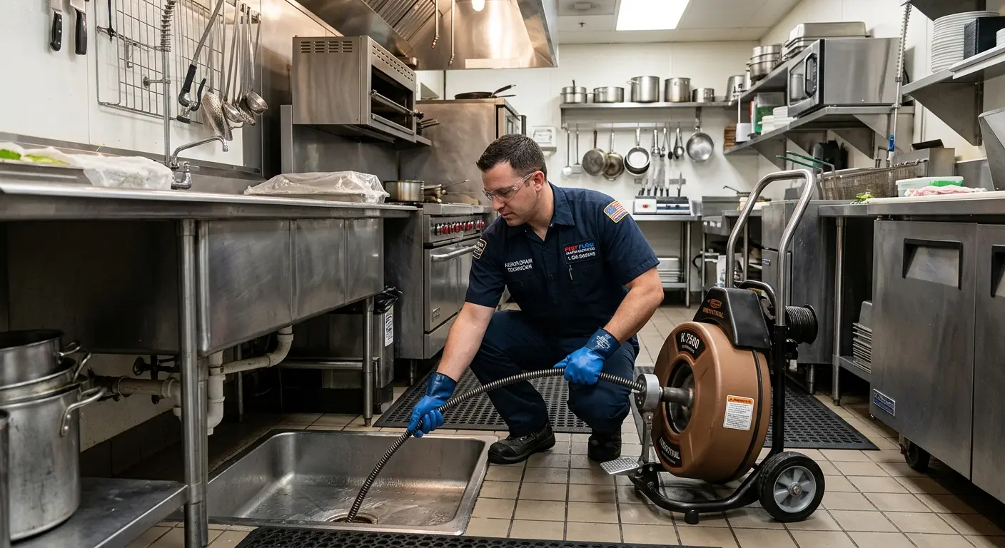 Commercial drain cleaning service in a restaurant kitchen in Pryor Creek